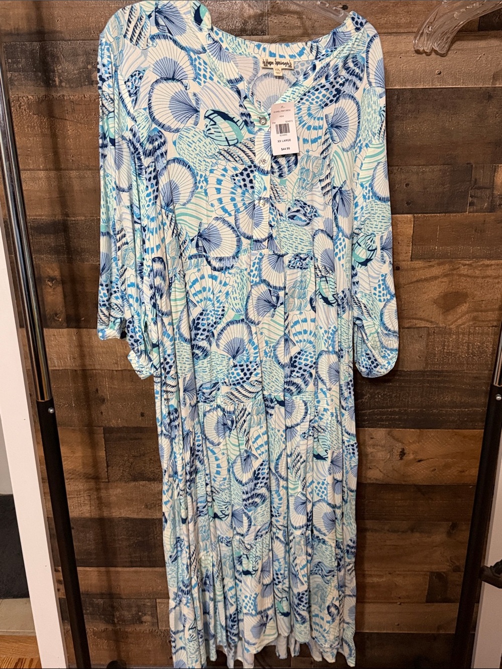 Light Blue Shell-Print Maxi Dress